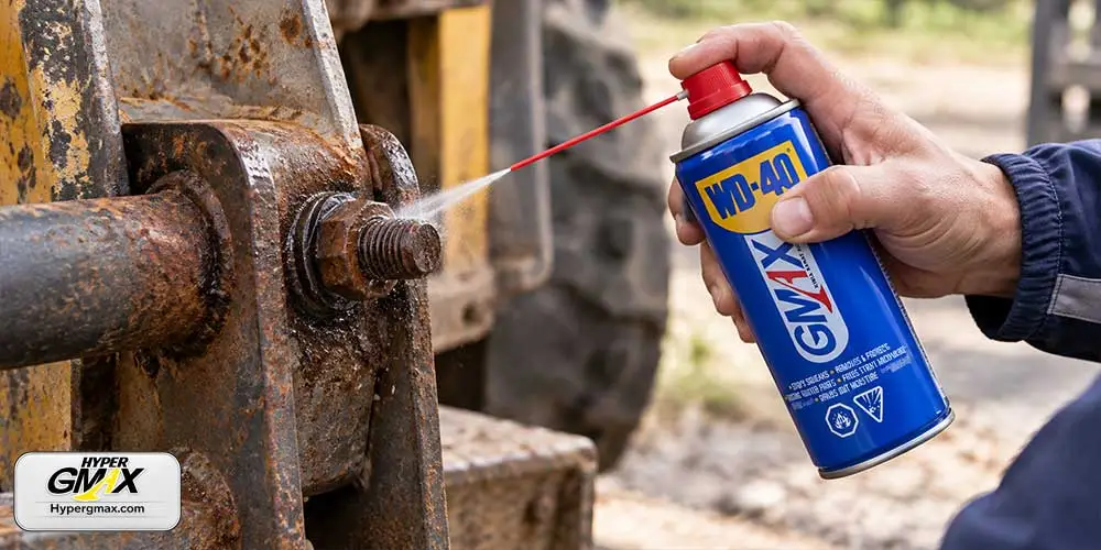اسپری کردن WD-40 جی مکس روی اتصال و پیچ زنگ زده برای باز کردن مهره